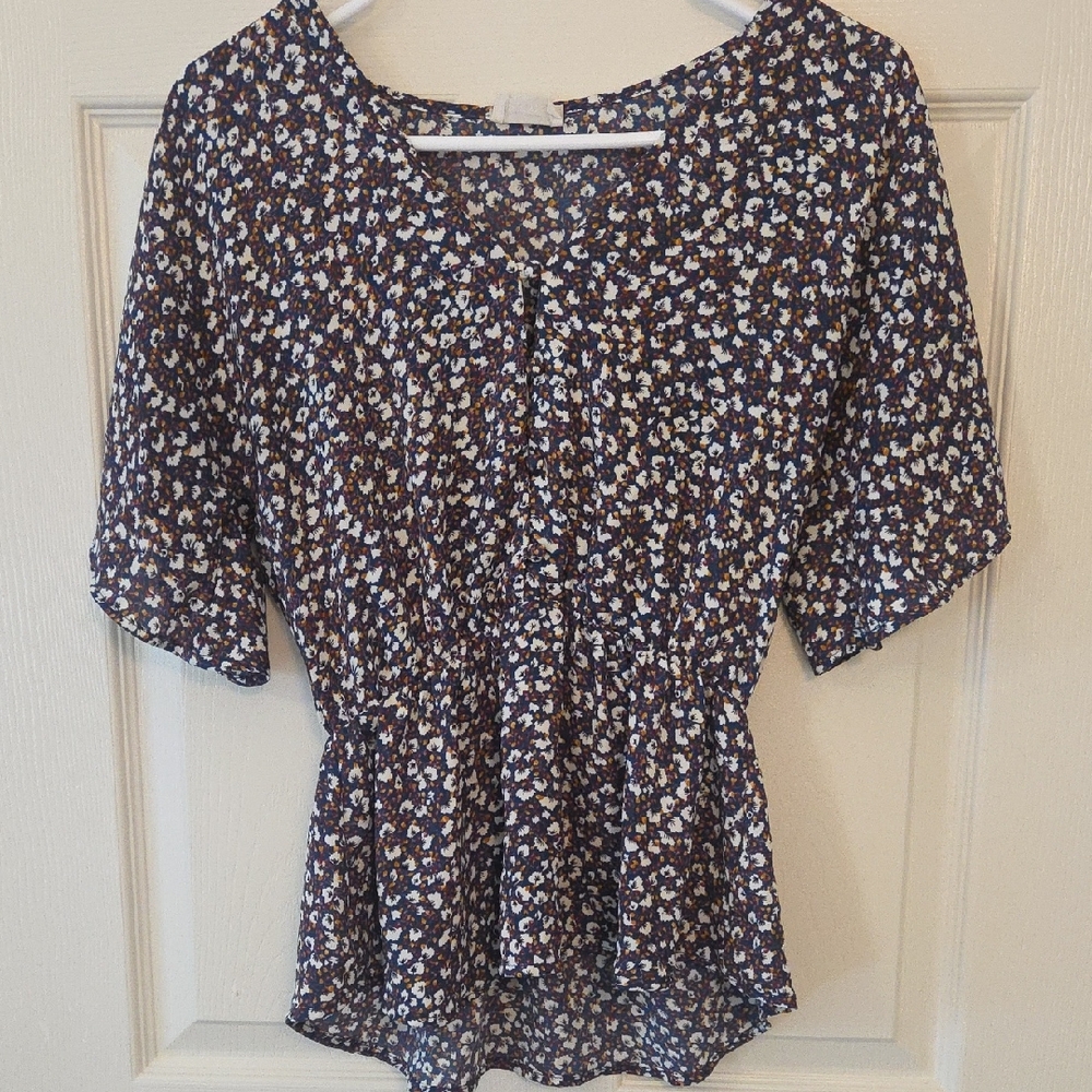 Sienna Sky Junior's White Red Blue Floral Blouse Shirt Top Size Small